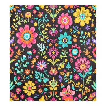 Imagem de Qilmy Capa magnética mexicana com estampa de flores para lava-louças, painel magnético decorativo de 58 x 66 cm para utensílios de cozinha, adesivo de geladeira para máquinas de lavar louça, máquinas