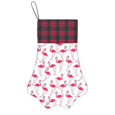Imagem de SKKNT Estampa de flamingo rosa, meias de Natal, animais de estimação, decoração de Natal, cães, gatos, árvore, presente conveniente