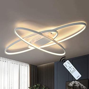Imagem de Luminária de teto LED moderna e regulável para sala de jantar, sala de estar, design oval contemporâneo, embutida, com controle remoto, ideal para quarto, cozinha, ilha de mesa, escritório e