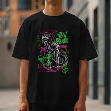 Imagem de Camiseta Masculina Manga Curta Estampada New York Estilosa Malha Algodão do P ao G1-Masculino