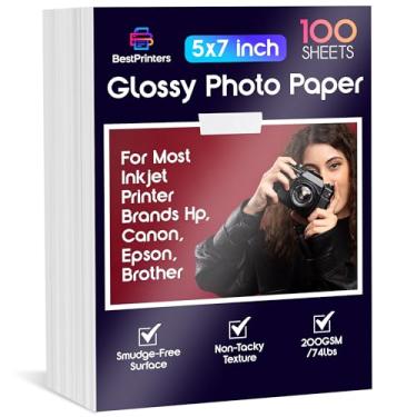 Imagem de Papel fotográfico brilhante, 100 folhas, papel de imagem para a maioria das marcas de impressoras a jato de tinta Hp, Canon, Epson, Brother, Kodak - 200 g/m²/33,6 kg (5 x 7)