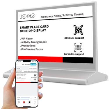 Imagem de SweeLe Cartões eletrônicos em branco sem fio, placa de identificação eletrônica editável para mesa, placa de nome de convidado para reuniões grandes, mesa de escritório de conferências, laterais AB, 1