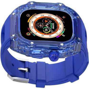 Imagem de MGTCAR Pulseira de borracha feminina de luxo Crtstal, para Apple Watch Ultra 8/7/6/5/4/SE 49 mm, 45 mm e 44 mm, biséis rígidos de policarbonato estilo RM, acessórios esportivos (C, para 49 mm)