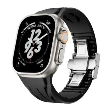 Imagem de AXPTI Pulseira premium fluororubber cortada no tamanho certo para Apple Watch S10 de 46 mm, 42 mm, 45 mm, 44 mm e 42 mm para Iwatch Ultra 2 1 49 mm séries 10/9/8/7/Se/6/5/4, S10 46MM, Ágata