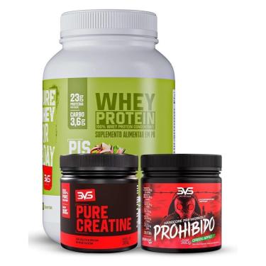 Imagem de Combo Whey 100%  Sabor Pistache + Creatina Pura 300gr + Pré Treino Prohibido Sabor Maça Verde 360gr-Unissex