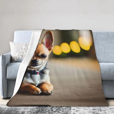 Imagem de Cobertor grande ultramacio com estampa de cachorro Chihuahua, perfeito para cama, sofá e viagens, manta de flanela aconchegante e quente
