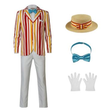 Imagem de Bvxmsel Fantasia masculina Bert uniforme listrado arco-íris blazer cosplay roupas com chapéu luvas M