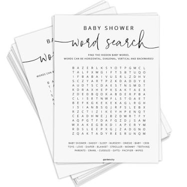 Imagem de GardenCity 50 cartas de jogo de busca de palavras para chá de bebê, divertidos jogos de chá de bebê para meninos ou meninas, gênero neutro - minimalista