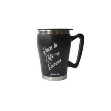 Imagem de Caneca com frase e tampa de inox isotérmica 320 ml - Golden Rio, PRETO