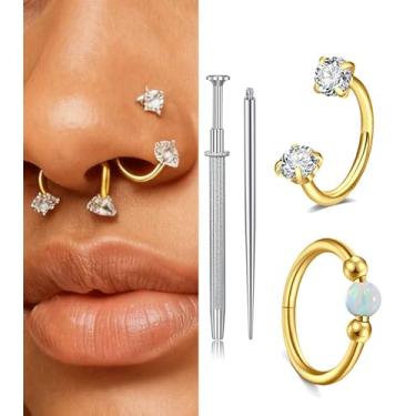 Imagem de Brincos de cartilagem de ouro prata para mulheres Helix Jewelry Brinco de argola dupla hipoalergênico cartilagem argola segundo furo brincos para mulheres 16G anel de septo 18G anel de nariz ferradura