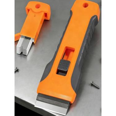 Imagem de 1 raspador de lâmina de barbear de plástico com 5 lâminas para remover etiquetas, adesivos, vidro, carro, janela, ferramenta de limpeza sem arranhões