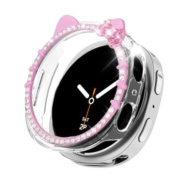 Imagem de Watbro Capa de desenho animado com laço de gato brilhante para Samsung Galaxy Watch 8 2025 capa protetora de 44 mm, lindo diamante de cristal rígido PC protetor para mulheres acessórios