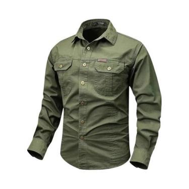 Imagem de Camisa Masculina Retrô Estilo Cargo Com Manga Comprida E Botões, Com B