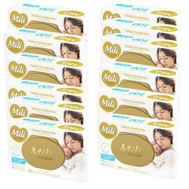 Imagem de Lenço Umedecido MILI Love &amp; Care PREMIUM   12 Pacotes c/100   (0% álcool e parabenos)  Super Macias