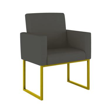 Imagem de Poltrona Decorativa Recepção Base de Ferro Dourada Courino