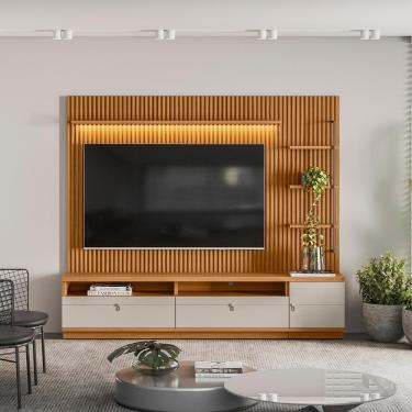 Imagem de Estante Home Ripado 268cm Aloha para TV até 75 Nature/Off WHite G77 - Gran Belo