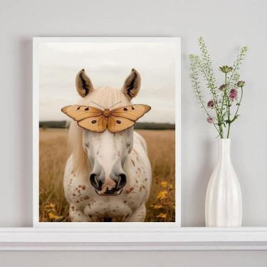 Imagem de Quadro Decorativo Cavalo Com Borboleta 33X24Cm - Com Vidro