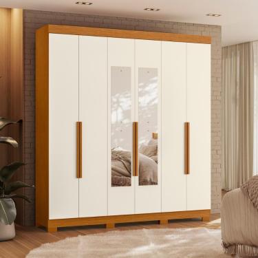 Imagem de Guarda Roupa Casal Mendes 6 Portas de Bater 3 Gavetas MDP com Espelho Cinamomo Casa H
