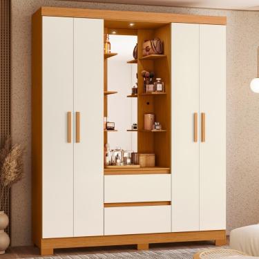 Imagem de Guarda Roupa Casal Olivia 4 Portas 2 Gavetas MDP Cinamomo-Off White Casa H