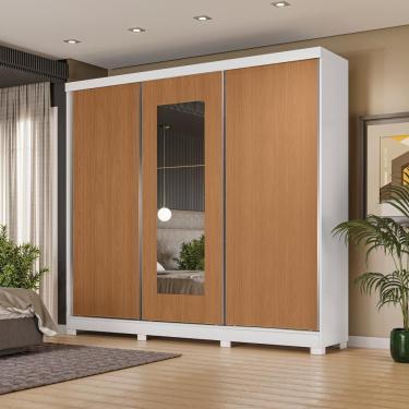 Imagem de Guarda Roupa Casal CB01R584 3 Portas de Correr 4 Gavetas 100% MDF Branco-Canela Kappesberg