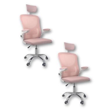 Imagem de Kit 2 Cadeiras De Escritório Diretor Oficial Vegas Com Apoio Rosa E Branco