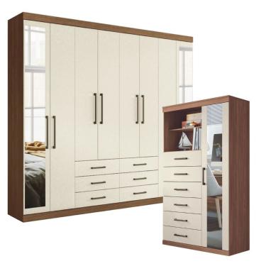 Imagem de Conjunto Guarda Roupa Casal e Cômoda Havana Master 8 Portas de Bater 6 Gavetas Jatobá-A...