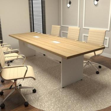 Imagem de Mesa Reunião Escritório 8 Lugares 2,70m X 0,90m com 2 Caixas de Tomada