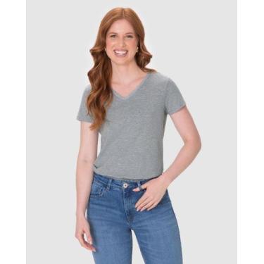 Imagem de Blusa Básica Feminina Decote V Em Algodão - Malwee, Cinza claro, M