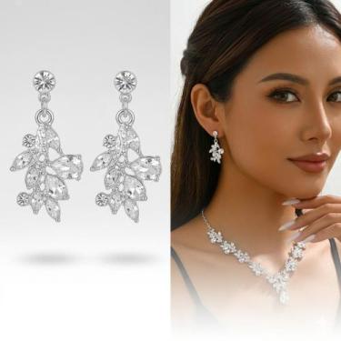 Imagem de Conjunto Colar Brincos Cristal Festa Banhado Ouro e Prata - MS CHOICES