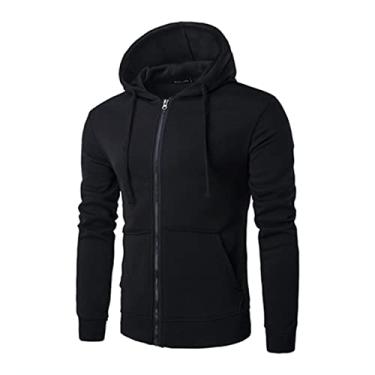 Imagem de Moletom com Zíper Blusa de Frio Moleton Com Capuz Blusão Masculino Liso Preto GG