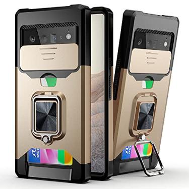Imagem de YUNCHAO Caixa de telefone Para Google Pixel 6 Pro Design de capa de câmera deslizante PC + TPU Chefe de choque com suporte para anel e slot de cartão capa para celular