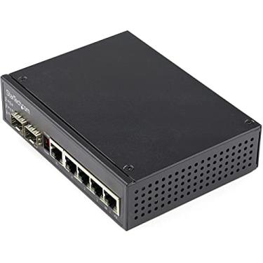 Imagem de Interruptor Ethernet Gigabit industrial de 5 portas 5 PoE RJ45 + 2 compartimentos SFP 30W PoE + 48VDC 10/100/1000 Power over Ethernet LAN Switch -40C a 75C com conector DIN/Montável (IES1G52UPDIN)