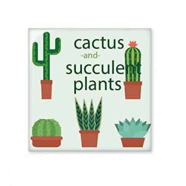 Imagem de Adesivo brilhante de azulejo de cerâmica com ilustração de cacto de plantas suculentas em vaso