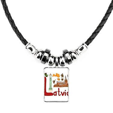 Imagem de DIYthinker Colar Latvia National Symbol Landmark Pattern Jewelry Torque Leather Rope Pendant
