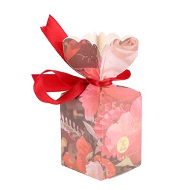 Imagem de Caixas para Lembrancinhas de Festa, 50 Conjunto de Material de Papel Com Padrão Floral Pequenas Caixas de Presente Produção DIY Com Corda para Festas de Aniversário (Vermelho