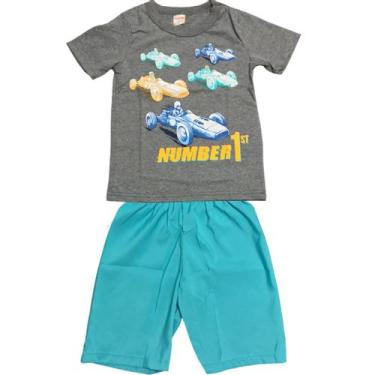 Imagem de Conjunto Infantil Brandili Camiseta e Bermuda - Em Meia Malha e Microfibra - Cinza e Verde