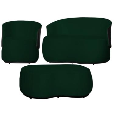 Imagem de Kit 1 Poltrona 1 Namoradeira e 1 Puff Grande Decorativo Estilo Orgânico Beatriz Suede Composê Corino Preto - Estopar