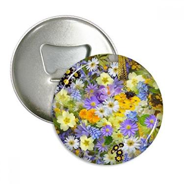 Imagem de Amarelo azul flores arbustos abridor de garrafa redondo ímã ímã crachá 3 peças presente