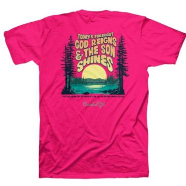 Imagem de Kerusso Camiseta Cherished Girl Today's Forecast God Reigns and The Son Shines The Lord Reigns Pink Cotton Gola Redonda, Heliconia rosa, P