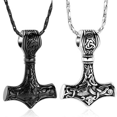 Imagem de Colar de urna de nó celta de aço inoxidável nórdico Mjolnir Thor Hammer para cinzas para mulheres e homens com pingente de urna de nó celta para suporte de cinzas lembrança joia memorial, Metal, aço