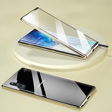 Imagem de Capa de telefone de vidro 360 protegida para Samsung Galaxy S23 S22 Ultra S21 S20 FE S9 S10 Note 8 9 10 20 Lite Plus A72 Capa traseira magnética, dourada, para S10 Plus