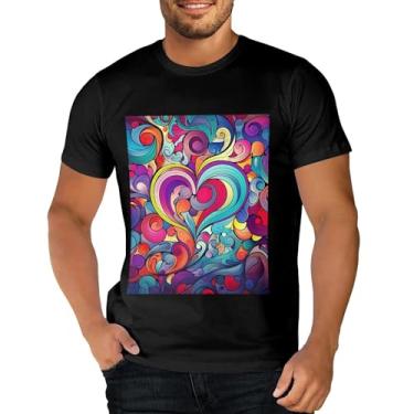 Imagem de Sipumia Camiseta unissex de algodão manga curta gola redonda para casal 3D estampada em formato de coração camiseta casual, Cor-10, M