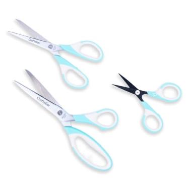 Imagem de Craftelier - Conjunto de 3 tesouras de aço inoxidável em diferentes tamanhos para artesanato - Cabo ergonômico: canhoto e direito: Tamanhos: 11,4 cm; 16,51 cm; 21,59 cm - Cor: Turquesa e Branco