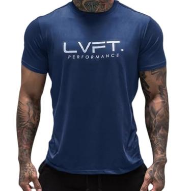 Imagem de Lingt Chic Camiseta masculina para academia, musculação, esportes, corrida, treino, exercício, fitness, Azul marinho, G