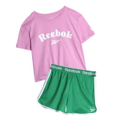 Imagem de Reebok Conjunto de shorts ativos para meninas - camiseta de manga curta e shorts de ginástica de malha com golfinho - conjunto esportivo para meninas (7-12), Verde esportivo, 10