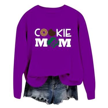 Imagem de Duobla Moletom feminino Mama gola redonda gráfico Cookie Mom moderno casual pulôver manga longa camisetas engraçadas suéteres confortáveis, A-1-roxo, 3G