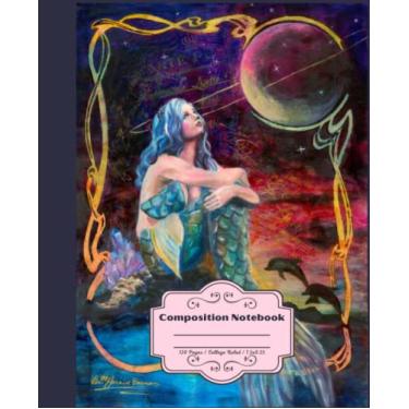 Imagem de Caderno de composição de sereia: bela capa de belas artes: 120 papel pautado universitário, 19 cm x 23,5 cm