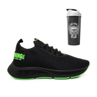 Imagem de Tênis Academia Masculino Esportivo Caminhada Bf Shoes + Coqueteleira Exclusiva (Preto/Verde, BR, Adulto, Numérico, 41)