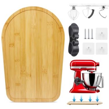 Imagem de Tapete deslizante para auxiliar de cozinha, batedeira de 4,5 a 5 litros com 1 organizador de cabos e 3 peças de suporte para balcão deslizante de utensílios de cozinha, bandeja móvel (bambu, natural)