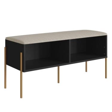 Imagem de Sapateira Banco Estofado Oslo Artesano 93 cm (largura) em MDP Nero Tecido Fendi c/ Pés...